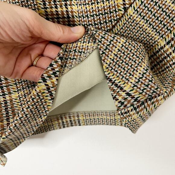 Cabi Womens Plaid Pastime Skirt S Brown Herringbone Ponte Asymmetric A-Line 3584 - Picture 4 of 8